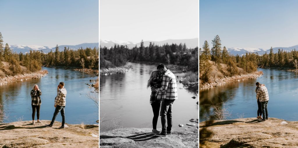 PNW scenery with couple moments after he proposed and she said yes.