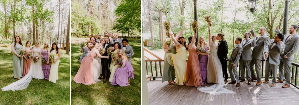 the wedding party cheering joyfully during photos
