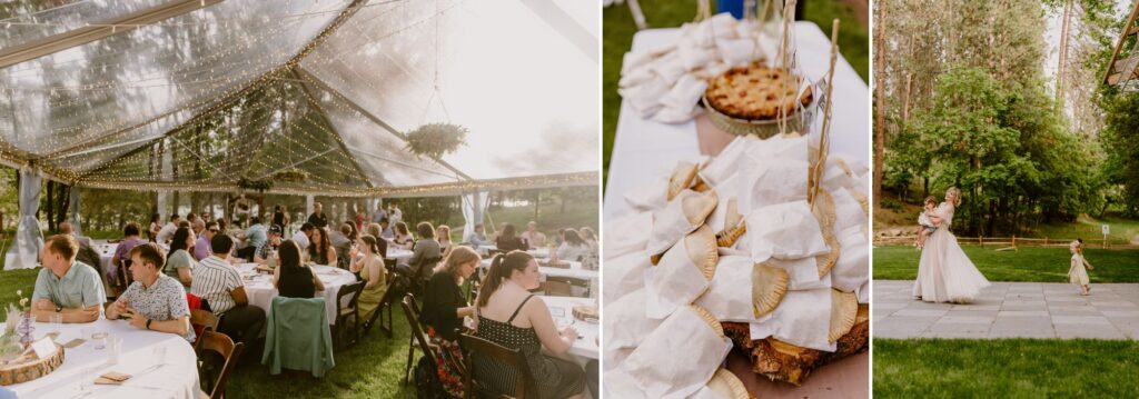 wedding day details including pie