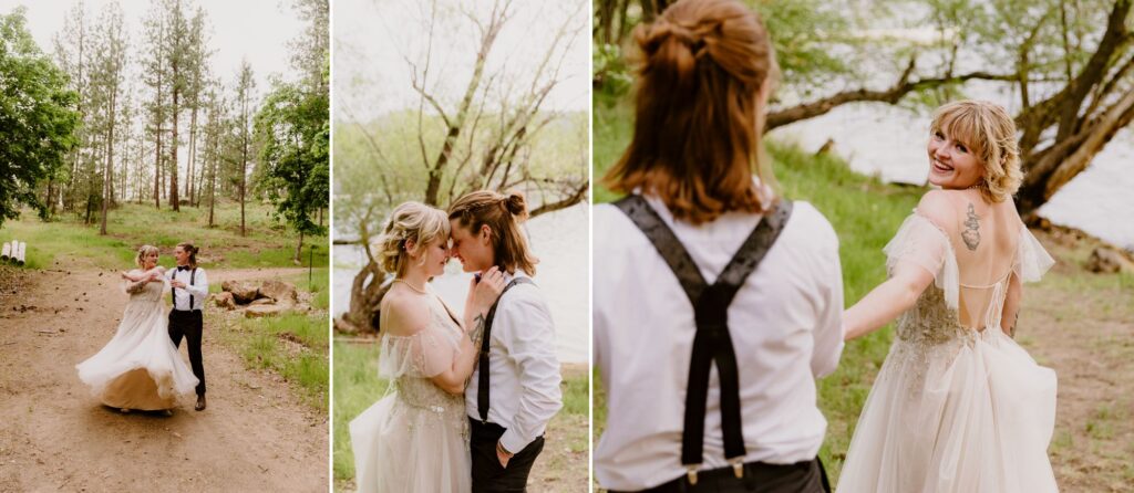 Candid wedding portraits of a happy couple during a spring wedding near Spokane