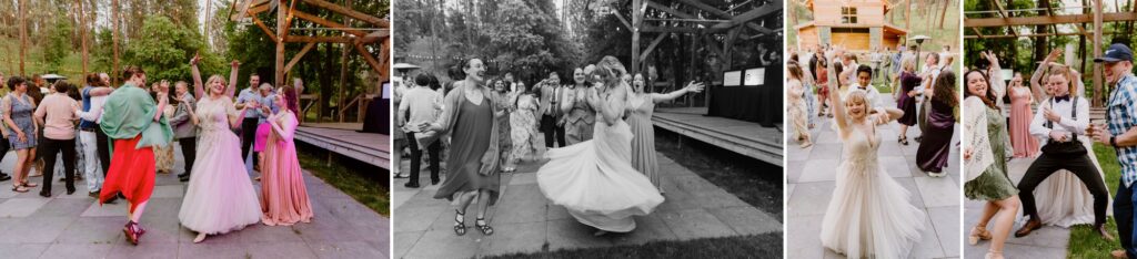 Wedding day celebration of guest dancing at the end of the day 