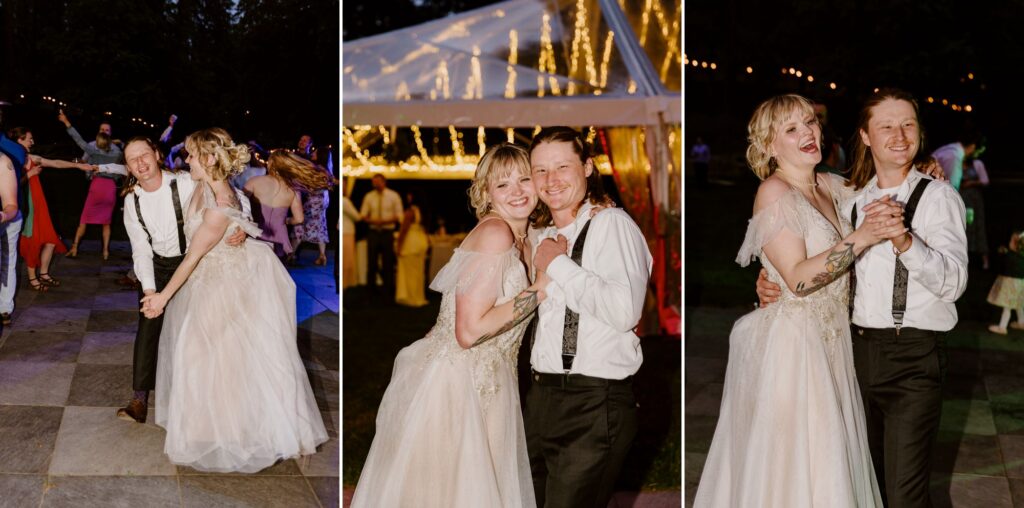 Wedding day celebration of the spokane couple dancing at the end of the day 