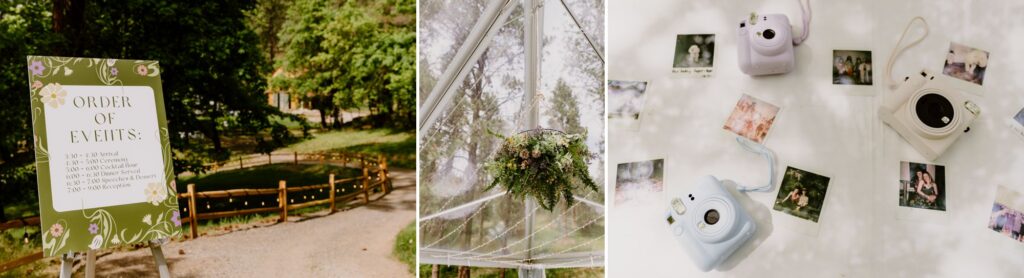 wedding day details including a polaroid camera for guest to use