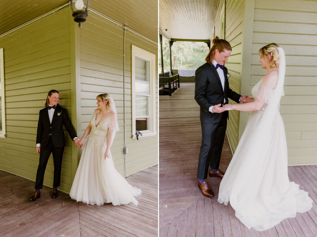 First look during outdoor spring wedding 