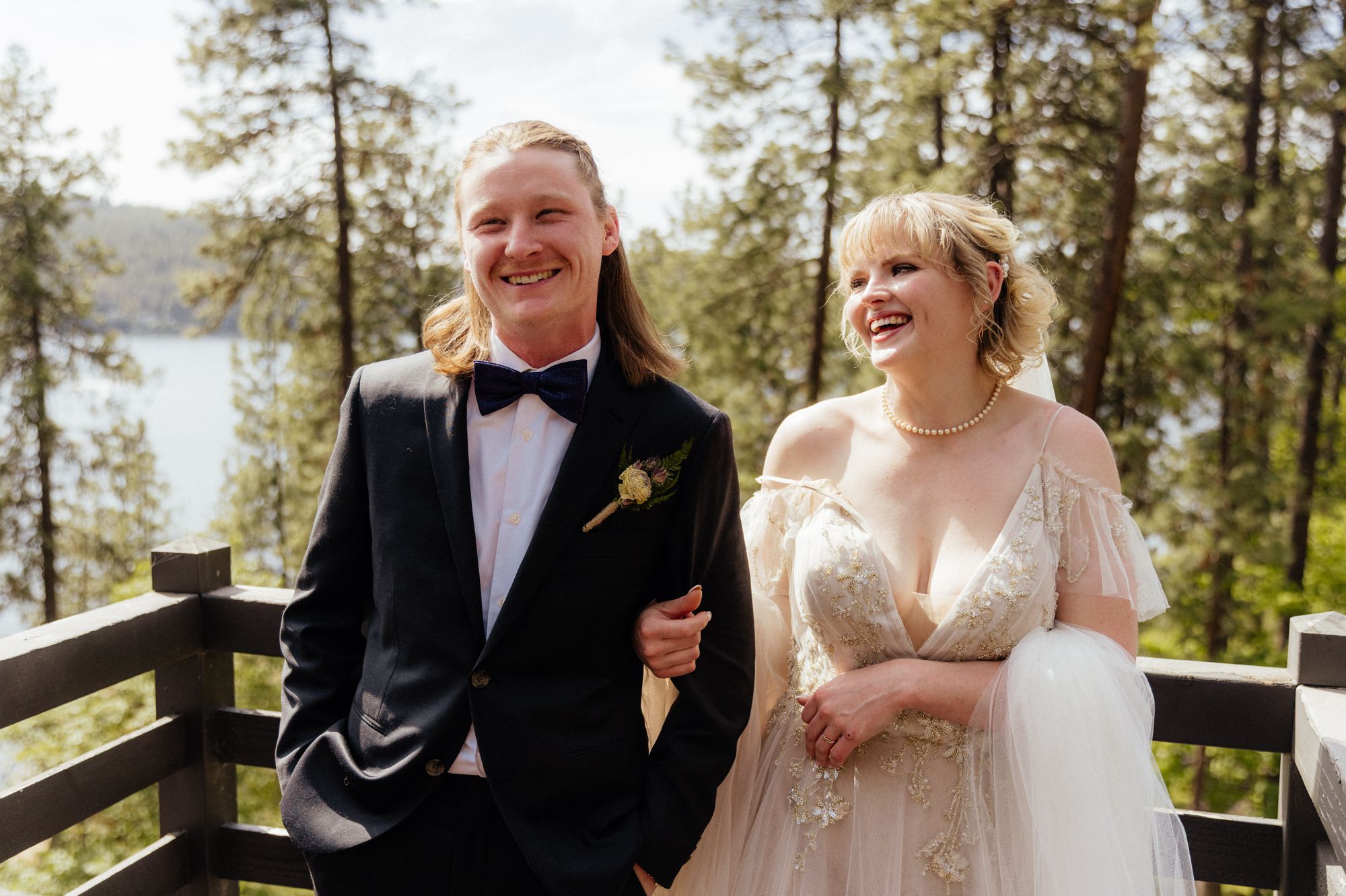 Bride smiling at her husband during their wedding